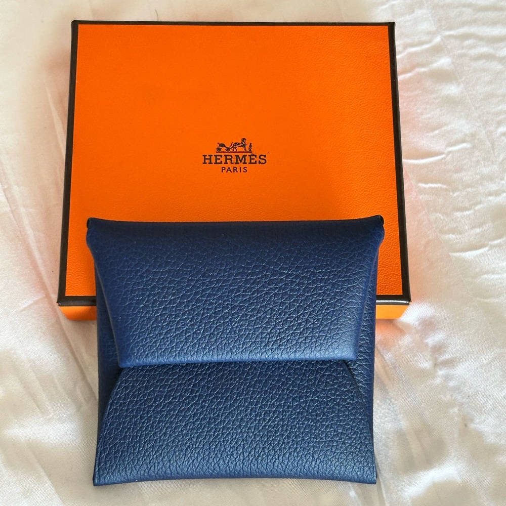 Hermes Navy Blue Leather Key & Change Wallet